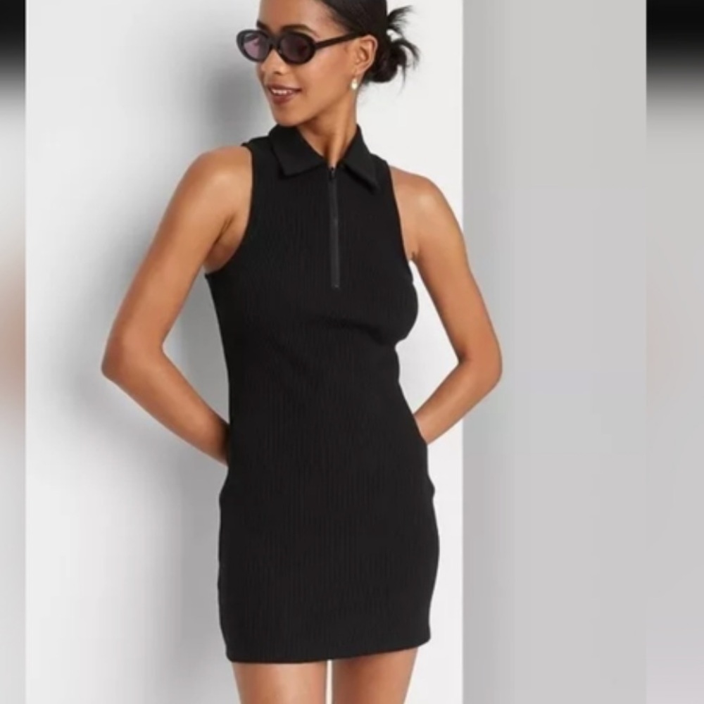 Ribbed Zip Black Dress Wild Fable